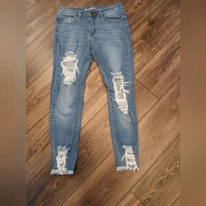 Machine nouvelle mode distressed raw hem denim jeans womens 6 moto Y2K grunge